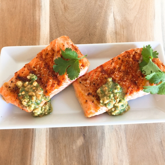 Grilled Argetinian Salmon with Peanut Cilantro Sauce 045 (560x560)